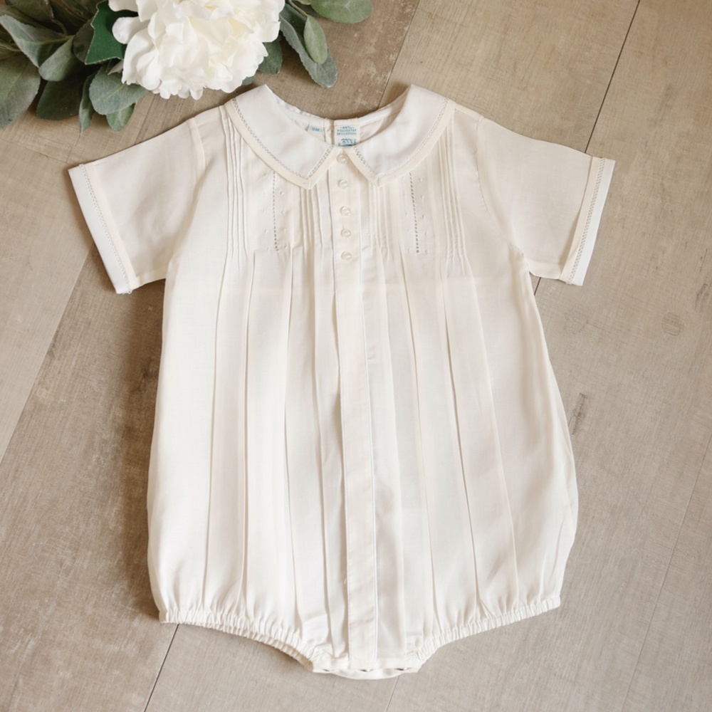 Button Front Dot Creeper Romper Maize Pale Yellow Feltman Brothers RARE FIND NWT